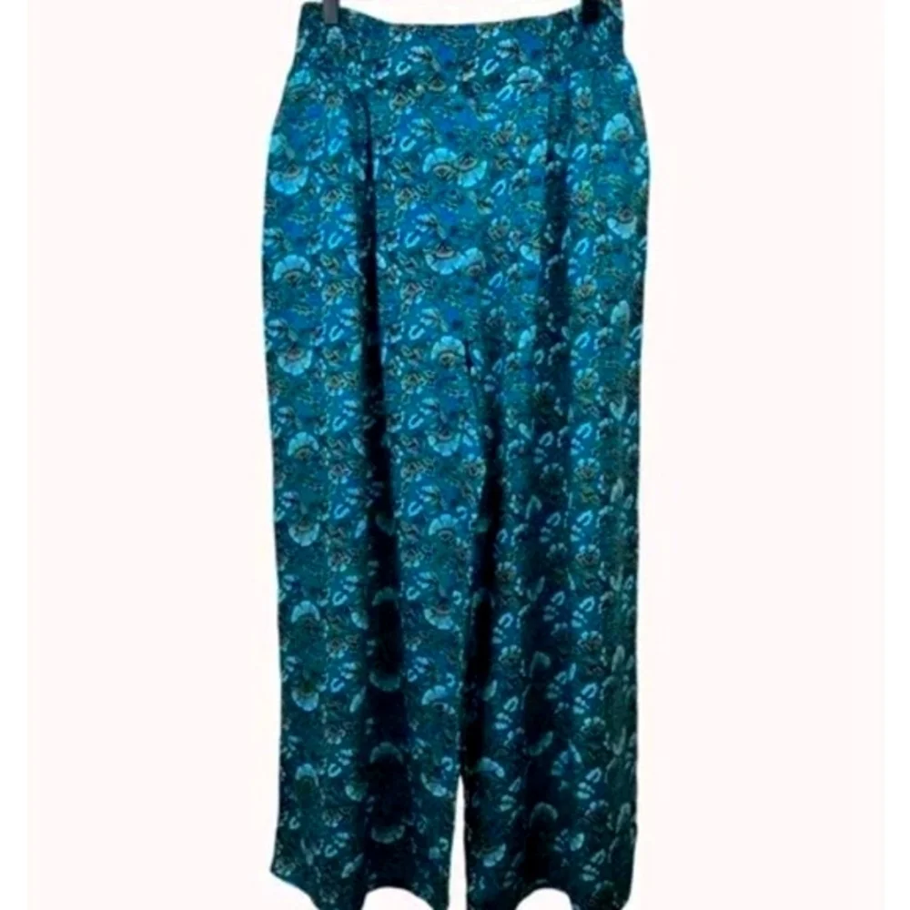 Band of the Free Size M Elise Teal Floral Wide Leg Pants High Waist NEW - Picture 4 of 10